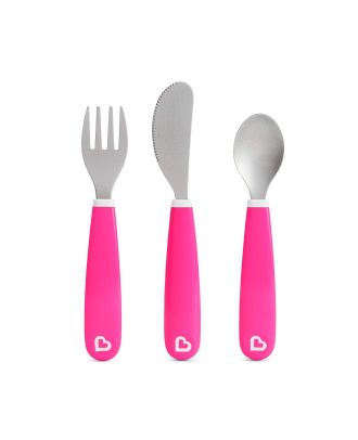 MUNCHKIN SET CUBIERTO INOX SPLASH ROSADO